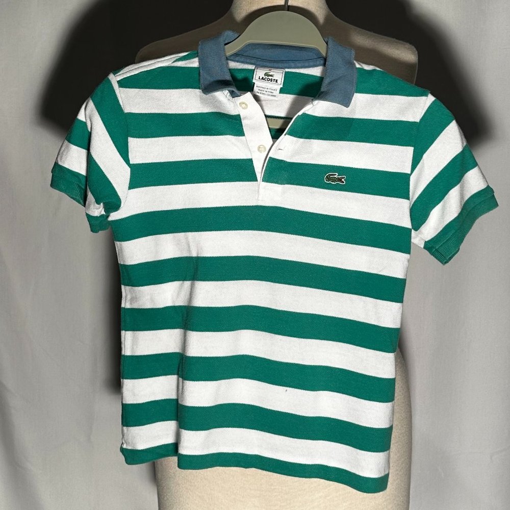 Green and White Striped Lacoste Polo Boys Size 12